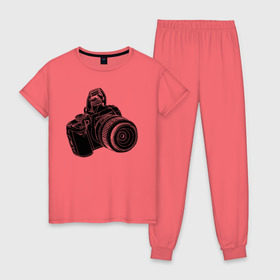 Женская пижама хлопок с принтом зеркалка в Белгороде, 100% хлопок | брюки и футболка прямого кроя, без карманов, на брюках мягкая резинка на поясе и по низу штанин | фото | фотограф | фотография