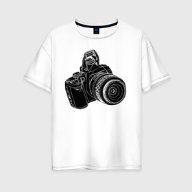 Женская футболка хлопок Oversize с принтом зеркалка в Белгороде, 100% хлопок | свободный крой, круглый ворот, спущенный рукав, длина до линии бедер
 | фото | фотограф | фотография