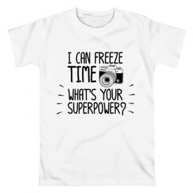 Мужская футболка хлопок с принтом i can freeze time в Белгороде, 100% хлопок | прямой крой, круглый вырез горловины, длина до линии бедер, слегка спущенное плечо. | фото | фотограф | фотография