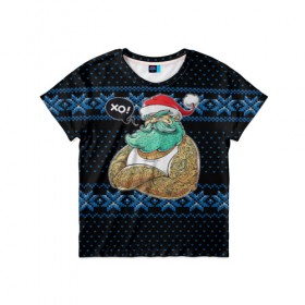 Детская футболка 3D с принтом Санта хипстер в Белгороде, 100% гипоаллергенный полиэфир | прямой крой, круглый вырез горловины, длина до линии бедер, чуть спущенное плечо, ткань немного тянется | дед мороз | зима | клаус | новый год | санта | снежинки | узор | хипстер