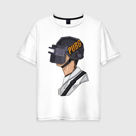 Женская футболка хлопок Oversize с принтом PUBG minimal в Белгороде, 100% хлопок | свободный крой, круглый ворот, спущенный рукав, длина до линии бедер
 | fortnite | gaming | minimal | pubg | pubgfunny | pubgmeme | pubgmemes | pubgmobile | pubgxbox | минимализм | пубг