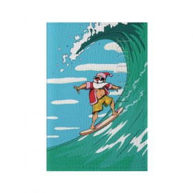 Обложка для паспорта матовая кожа с принтом Cool Santa в Белгороде, натуральная матовая кожа | размер 19,3 х 13,7 см; прозрачные пластиковые крепления | cool | creative | design | holiday | merry christmas | new year | sea | summer | surfing | wave | волна | дизайн | канары | креатив | круто | лето | море | новый год | рождество | сёрфинг