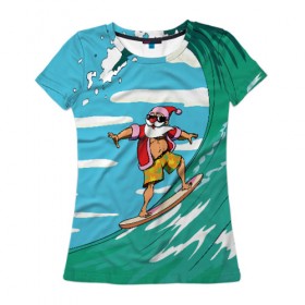 Женская футболка 3D с принтом Cool Santa в Белгороде, 100% полиэфир ( синтетическое хлопкоподобное полотно) | прямой крой, круглый вырез горловины, длина до линии бедер | cool | creative | design | holiday | merry christmas | new year | sea | summer | surfing | wave | волна | дизайн | канары | креатив | круто | лето | море | новый год | рождество | сёрфинг
