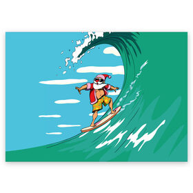 Поздравительная открытка с принтом Cool Santa в Белгороде, 100% бумага | плотность бумаги 280 г/м2, матовая, на обратной стороне линовка и место для марки
 | cool | creative | design | holiday | merry christmas | new year | sea | summer | surfing | wave | волна | дизайн | канары | креатив | круто | лето | море | новый год | рождество | сёрфинг