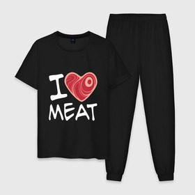 Мужская пижама хлопок с принтом Я люблю мясо в Белгороде, 100% хлопок | брюки и футболка прямого кроя, без карманов, на брюках мягкая резинка на поясе и по низу штанин
 | cook | heart | love | meat | бекон | блюдо | еда | кок | кухня | люблю | мясо | пища | повар | ресторан | свинина | свинья | сердце | шашлык