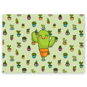 Поздравительная открытка с принтом Веселый кактус в Белгороде, 100% бумага | плотность бумаги 280 г/м2, матовая, на обратной стороне линовка и место для марки
 | Тематика изображения на принте: веселый | веселье | горшочек | зеленое | кактус | позитив | радость | растение | счастье | улыбка | цветок