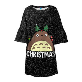 Детское платье 3D с принтом Totoro Christmas в Белгороде, 100% полиэстер | прямой силуэт, чуть расширенный к низу. Круглая горловина, на рукавах — воланы | Тематика изображения на принте: anime | christmas | moon | myneighbortotoro | night | totoro | xmas | аниме | канта | кодомо | котобус | кусакабэ | мэй | рождество | сусуватари | тацуо | тоторо | хаяомиядзаки | ясуко