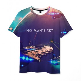 Мужская футболка 3D с принтом NO MANS SKY в Белгороде, 100% полиэфир | прямой крой, круглый вырез горловины, длина до линии бедер | game | hill | hills | mounatin | mounatins | nms | no mans sky | planet | rock | rocks | sky | snow | space | winter | игры | планеты