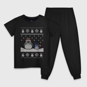 Детская пижама хлопок с принтом New Year Totoro в Белгороде, 100% хлопок |  брюки и футболка прямого кроя, без карманов, на брюках мягкая резинка на поясе и по низу штанин
 | Тематика изображения на принте: 2019 | дед мороз | дом | елка | желание | животные | зима | кабан | милый | мороз | настроение | новый год | пеппа | подарок | позитив | поросенок | праздник | радость | рождество | санта клаус | свинка