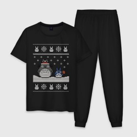 Мужская пижама хлопок с принтом New Year Totoro в Белгороде, 100% хлопок | брюки и футболка прямого кроя, без карманов, на брюках мягкая резинка на поясе и по низу штанин
 | 2019 | дед мороз | дом | елка | желание | животные | зима | кабан | милый | мороз | настроение | новый год | пеппа | подарок | позитив | поросенок | праздник | радость | рождество | санта клаус | свинка