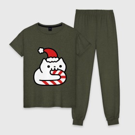 Женская пижама хлопок с принтом Kitty Candy в Белгороде, 100% хлопок | брюки и футболка прямого кроя, без карманов, на брюках мягкая резинка на поясе и по низу штанин | 2019 | дед мороз | дом | елка | желание | животные | зима | кабан | милый | мороз | настроение | новый год | пеппа | подарок | позитив | поросенок | праздник | радость | рождество | санта клаус | свинка