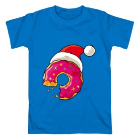 Мужская футболка хлопок с принтом Новогодний пончик в Белгороде, 100% хлопок | прямой крой, круглый вырез горловины, длина до линии бедер, слегка спущенное плечо. | 2019 | дед мороз | дом | елка | желание | животные | зима | кабан | милый | мороз | настроение | новый год | пеппа | подарок | позитив | поросенок | праздник | радость | рождество | санта клаус | свинка