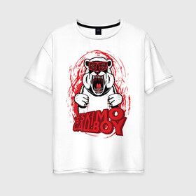 Женская футболка хлопок Oversize с принтом Eskimo Callboy - Polar Bear в Белгороде, 100% хлопок | свободный крой, круглый ворот, спущенный рукав, длина до линии бедер
 | eskimo callboy | merch | metal | polar bear | rock | мерч | металл | полярный медведь | пхк | рок | эскимо коллбой