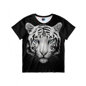 Детская футболка 3D с принтом Белый тигр в Белгороде, 100% гипоаллергенный полиэфир | прямой крой, круглый вырез горловины, длина до линии бедер, чуть спущенное плечо, ткань немного тянется | 