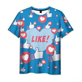 Мужская футболка 3D с принтом Лайки и сердечки в Белгороде, 100% полиэфир | прямой крой, круглый вырез горловины, длина до линии бедер | Тематика изображения на принте: facebook | like | love | абстракция | класс | лайки | палецвверх | сердечки | фейсбук