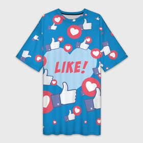 Платье-футболка 3D с принтом Лайки и сердечки в Белгороде,  |  | facebook | like | love | абстракция | класс | лайки | палецвверх | сердечки | фейсбук