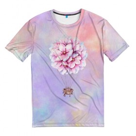 Мужская футболка 3D с принтом Нежный Воздушный Шар в Белгороде, 100% полиэфир | прямой крой, круглый вырез горловины, длина до линии бедер | акварель | гортензия | картина | краски | милый | пастель | розы | цветок | цветы