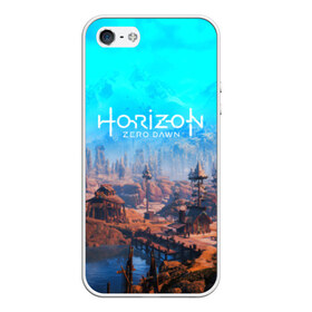 Чехол для iPhone 5/5S матовый с принтом HORIZON ZERO DAWN в Белгороде, Силикон | Область печати: задняя сторона чехла, без боковых панелей | aloy | game | horizon zero dawn | hunter | machine | mecha | robot | snow | spear | the frozen wilds | weapon | игры | постапокалипсис | роботы | фентези | элой