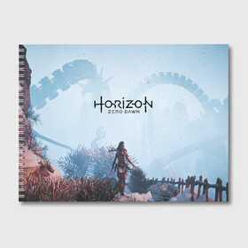 Альбом для рисования с принтом Horizon Zero Dawn в Белгороде, 100% бумага
 | матовая бумага, плотность 200 мг. | aloy | game | horizon zero dawn | hunter | machine | mecha | robot | snow | spear | the frozen wilds | weapon | игры | постапокалипсис | роботы | фентези | элой