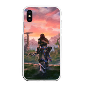 Чехол для iPhone XS Max матовый с принтом Aloy HZD в Белгороде, Силикон | Область печати: задняя сторона чехла, без боковых панелей | Тематика изображения на принте: aloy | game | horizon zero dawn | hunter | machine | mecha | robot | snow | spear | the frozen wilds | weapon | игры | постапокалипсис | роботы | фентези | элой