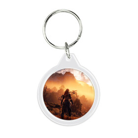 Брелок круглый HORIZON ZERO DAWN: в Белгороде, пластик и полированная сталь | круглая форма, металлическое крепление в виде кольца | aloy | game | horizon zero dawn | hunter | machine | mecha | robot | snow | spear | the frozen wilds | weapon | игры | постапокалипсис | роботы | фентези | элой