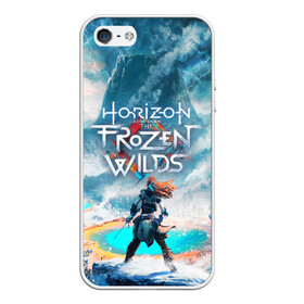 Чехол для iPhone 5/5S матовый с принтом HORIZON ZERO DAWN в Белгороде, Силикон | Область печати: задняя сторона чехла, без боковых панелей | aloy | game | horizon zero dawn | hunter | machine | mecha | robot | snow | spear | the frozen wilds | weapon | игры | постапокалипсис | роботы | фентези | элой