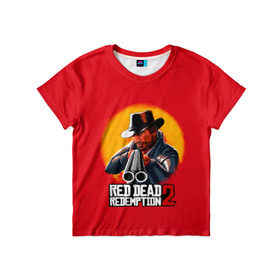 Детская футболка 3D с принтом RED DEAD REDEMPTION 2 в Белгороде, 100% гипоаллергенный полиэфир | прямой крой, круглый вырез горловины, длина до линии бедер, чуть спущенное плечо, ткань немного тянется | 