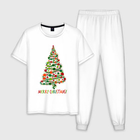 Мужская пижама хлопок с принтом Merry Christmas в Белгороде, 100% хлопок | брюки и футболка прямого кроя, без карманов, на брюках мягкая резинка на поясе и по низу штанин
 | 2019 | дед мороз | дом | елка | желание | животные | зима | кабан | милый | мороз | настроение | новый год | пеппа | подарок | позитив | поросенок | праздник | радость | рождество | санта клаус | свинка