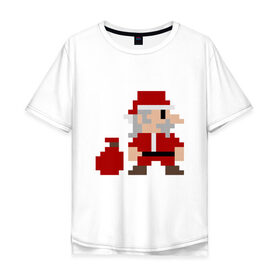Мужская футболка хлопок Oversize с принтом Pixel Santa в Белгороде, 100% хлопок | свободный крой, круглый ворот, “спинка” длиннее передней части | 8 bit | 8 бит | 8bit | geek | oldschool | pixel | santa | santa claus | дед мороз | игра | олдскул | пиксель | пиксельный | санта | санта клаус