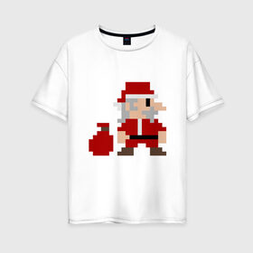 Женская футболка хлопок Oversize с принтом Pixel Santa в Белгороде, 100% хлопок | свободный крой, круглый ворот, спущенный рукав, длина до линии бедер
 | 8 bit | 8 бит | 8bit | geek | oldschool | pixel | santa | santa claus | дед мороз | игра | олдскул | пиксель | пиксельный | санта | санта клаус