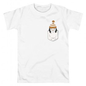 Мужская футболка хлопок с принтом Карманный пингвин в Белгороде, 100% хлопок | прямой крой, круглый вырез горловины, длина до линии бедер, слегка спущенное плечо. | 