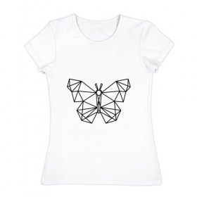 Женская футболка хлопок с принтом Полигональная бабочка в Белгороде, 100% хлопок | прямой крой, круглый вырез горловины, длина до линии бедер, слегка спущенное плечо | бабочка | геометрическая бабочка | геометрия | полигон | полигональная бабочка | полигоны | трендовая бабочка | треугольники