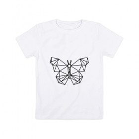 Детская футболка хлопок с принтом Полигональная бабочка в Белгороде, 100% хлопок | круглый вырез горловины, полуприлегающий силуэт, длина до линии бедер | бабочка | геометрическая бабочка | геометрия | полигон | полигональная бабочка | полигоны | трендовая бабочка | треугольники