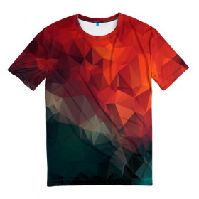 Мужская футболка 3D с принтом Краски Абстракт в Белгороде, 100% полиэфир | прямой крой, круглый вырез горловины, длина до линии бедер | абстракт | горы | градиент | краски | красный | кружево | кубики