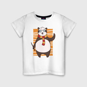 Детская футболка хлопок с принтом Панда Поттер в Белгороде, 100% хлопок | круглый вырез горловины, полуприлегающий силуэт, длина до линии бедер | волшебник | панда | панды | поттер