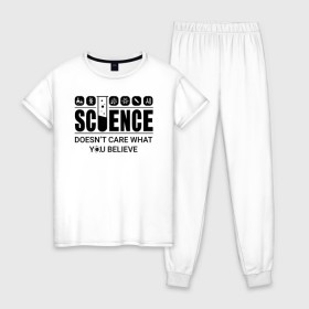 Женская пижама хлопок с принтом Science (light) в Белгороде, 100% хлопок | брюки и футболка прямого кроя, без карманов, на брюках мягкая резинка на поясе и по низу штанин | science | атом | днк | измерение | исследование | медицина | микроскоп | наука | опыт | пробирка | студент | учёные