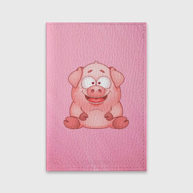 Обложка для паспорта матовая кожа с принтом Милая веселая свинка в Белгороде, натуральная матовая кожа | размер 19,3 х 13,7 см; прозрачные пластиковые крепления | 
