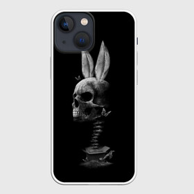 Чехол для iPhone 13 mini с принтом Зая в Белгороде,  |  | Тематика изображения на принте: бабочки | животные | зая | заяц | кости | кролик | череп | черно белый | черное и белое