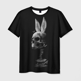 Мужская футболка 3D с принтом Зая в Белгороде, 100% полиэфир | прямой крой, круглый вырез горловины, длина до линии бедер | Тематика изображения на принте: бабочки | животные | зая | заяц | кости | кролик | череп | черно белый | черное и белое