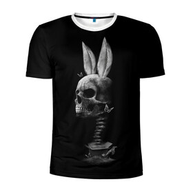 Мужская футболка 3D спортивная с принтом Зая в Белгороде, 100% полиэстер с улучшенными характеристиками | приталенный силуэт, круглая горловина, широкие плечи, сужается к линии бедра | Тематика изображения на принте: бабочки | животные | зая | заяц | кости | кролик | череп | черно белый | черное и белое