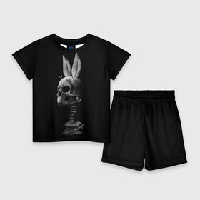 Детский костюм с шортами 3D с принтом Зая в Белгороде,  |  | бабочки | животные | зая | заяц | кости | кролик | череп | черно белый | черное и белое