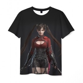 Мужская футболка 3D с принтом девушка с мечами в Белгороде, 100% полиэфир | прямой крой, круглый вырез горловины, длина до линии бедер | аниме | анимеграфика | девушка | длинныеволосы | катана | косички | красныйтоп | мечи