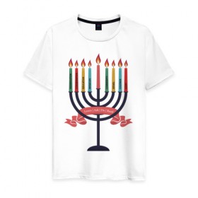 Мужская футболка хлопок с принтом Hanukkah в Белгороде, 100% хлопок | прямой крой, круглый вырез горловины, длина до линии бедер, слегка спущенное плечо. | Тематика изображения на принте: 