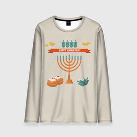 Мужской лонгслив 3D с принтом Hanukkah в Белгороде, 100% полиэстер | длинные рукава, круглый вырез горловины, полуприлегающий силуэт | Тематика изображения на принте: hanukkah | израиль | подсвечник | праздник | свечи | счастливого | ханука