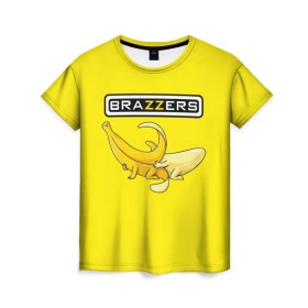 Женская футболка 3D с принтом Brazzers в Белгороде, 100% полиэфир ( синтетическое хлопкоподобное полотно) | прямой крой, круглый вырез горловины, длина до линии бедер | brazzers | банан | бразерс | логотип | надпись | прикол | юмор