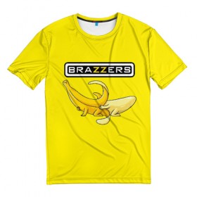 Мужская футболка 3D с принтом Brazzers в Белгороде, 100% полиэфир | прямой крой, круглый вырез горловины, длина до линии бедер | brazzers | банан | бразерс | логотип | надпись | прикол | юмор