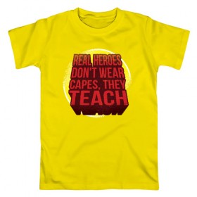Мужская футболка хлопок с принтом Учитель Супер Герой (2 сторон) в Белгороде, 100% хлопок | прямой крой, круглый вырез горловины, длина до линии бедер, слегка спущенное плечо. | 