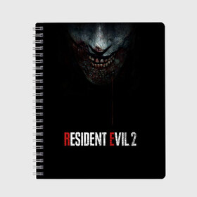 Тетрадь с принтом Resident Evil 2 в Белгороде, 100% бумага | 48 листов, плотность листов — 60 г/м2, плотность картонной обложки — 250 г/м2. Листы скреплены сбоку удобной пружинной спиралью. Уголки страниц и обложки скругленные. Цвет линий — светло-серый
 | 2 | 2019 | dark | evil | game | horror | resident | zombie | зомби | зубы | игра | кровь | лого | обитель зла | ужас