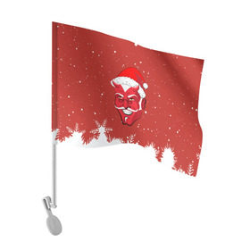 Флаг для автомобиля с принтом Сатана Санта в Белгороде, 100% полиэстер | Размер: 30*21 см | 2019 |  снег | агрессивный санта | дед мороз | демон | дьявол | злой санта | злость | новогодний | новый год | новый год 2019 | опасность | санта | сантасатана | сатана | снежинки