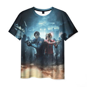 Мужская футболка 3D с принтом Resident Evil 2 в Белгороде, 100% полиэфир | прямой крой, круглый вырез горловины, длина до линии бедер | 2 | 2019 | resident evil | герои | игра | клер | клэр | леон | обитель зла | пистолеты | постер | ремейк